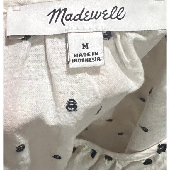 Madewell Lorelei Linen Blend Mini Dress Tiered Cream Cotton Clip Dot size M - Picture 12 of 14